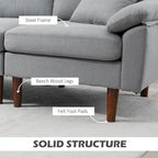 Sofá seccional de tela con sofá cama reversible, sofá seccional moderno en forma de L con cojines, patas de madera