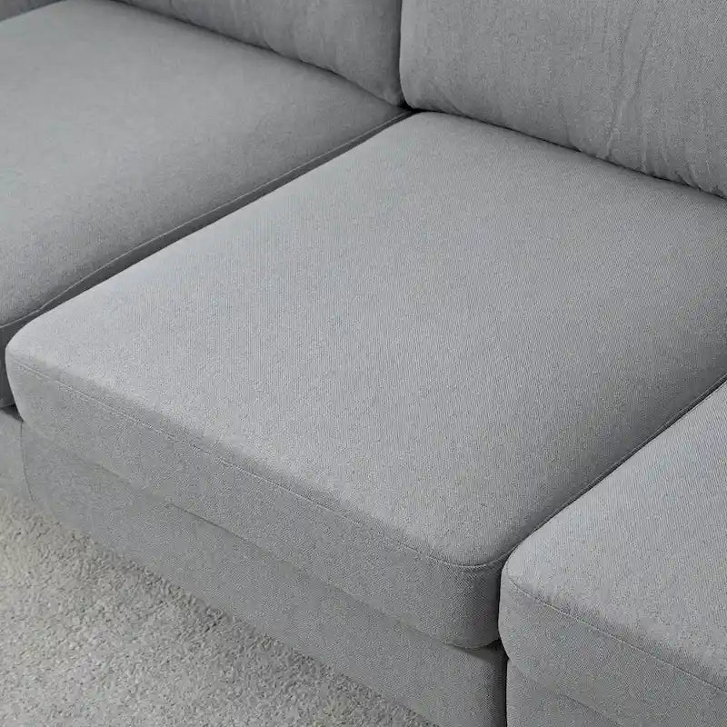 Sofá seccional de tela con sofá cama reversible, sofá seccional moderno en forma de L con cojines, patas de madera