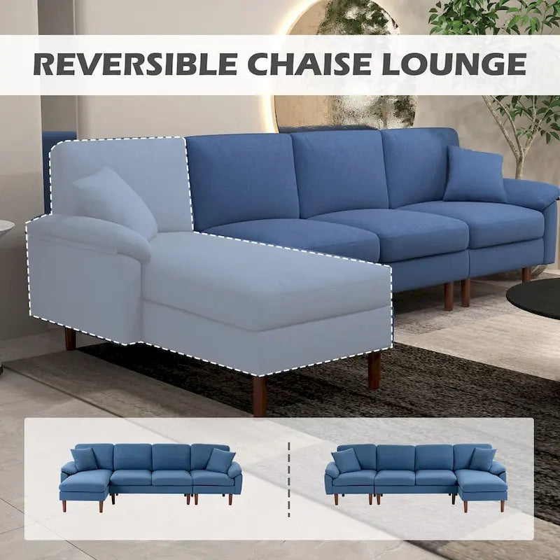 Sofá seccional de tela con sofá cama reversible, sofá seccional moderno en forma de L con cojines, patas de madera