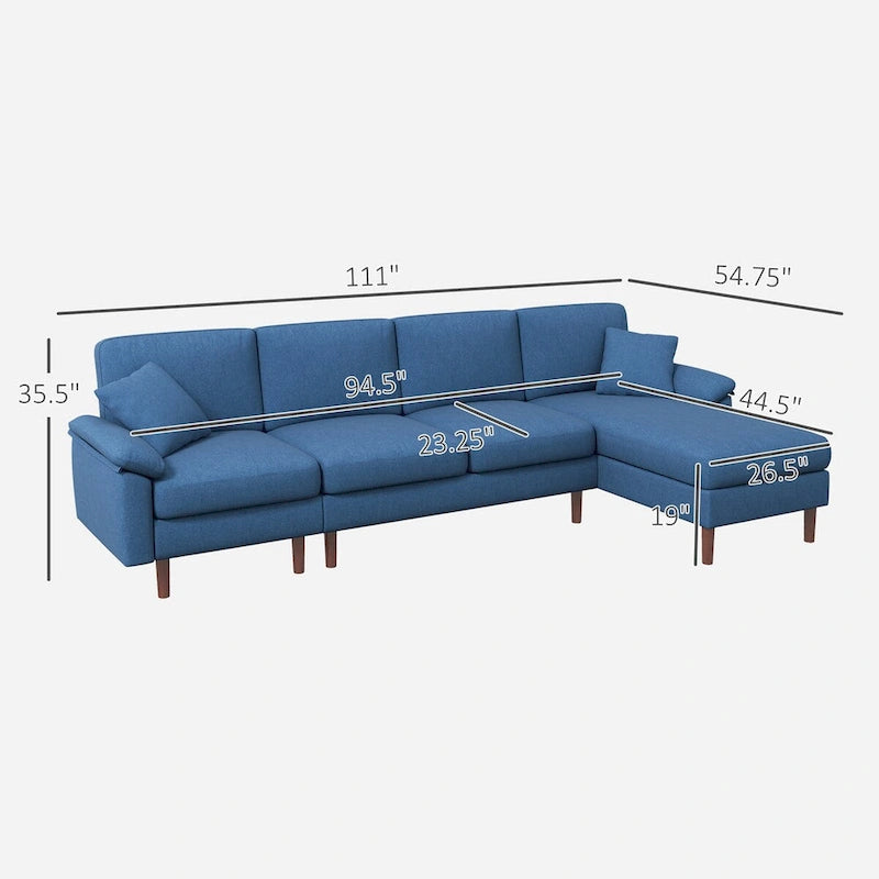 Sofá seccional de tela con sofá cama reversible, sofá seccional moderno en forma de L con cojines, patas de madera