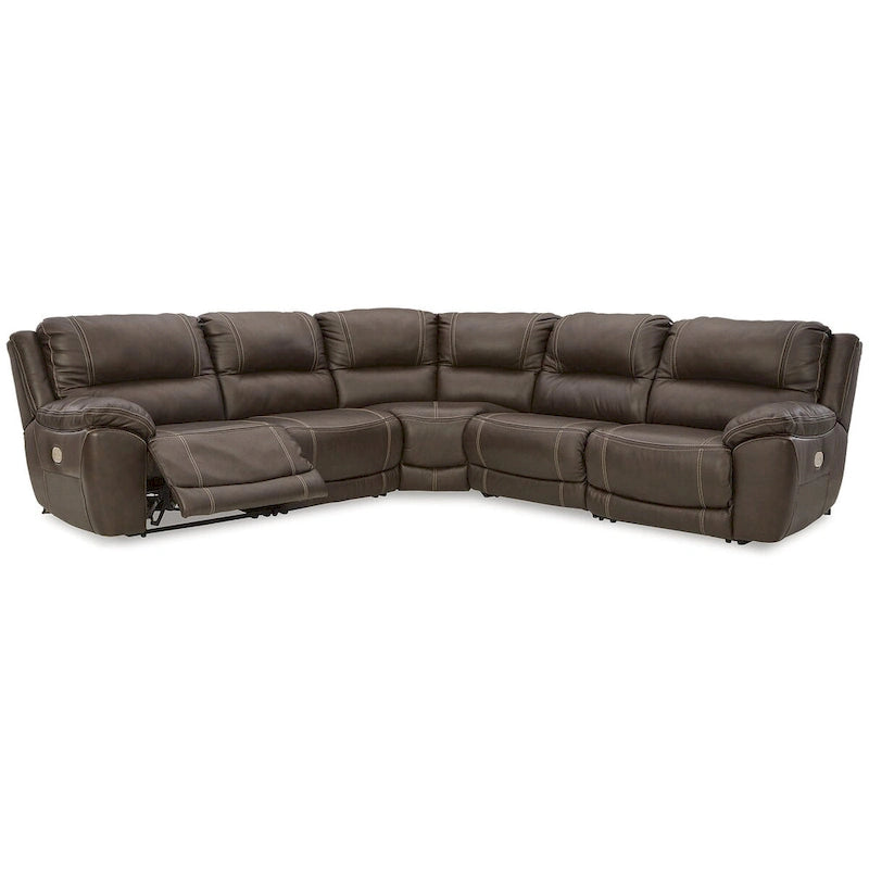 Seccional reclinable eléctrico de 5 piezas Dunleith Brown - 123W x 123D x 43H