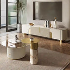 Mueble de TV de 78,7 pulgadas con 3 cajones, color blanco, con superficie de piedra sinterizada - 78,74