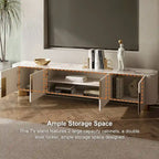 Mueble de TV de 78,7 pulgadas con 3 cajones, color blanco, con superficie de piedra sinterizada - 78,74