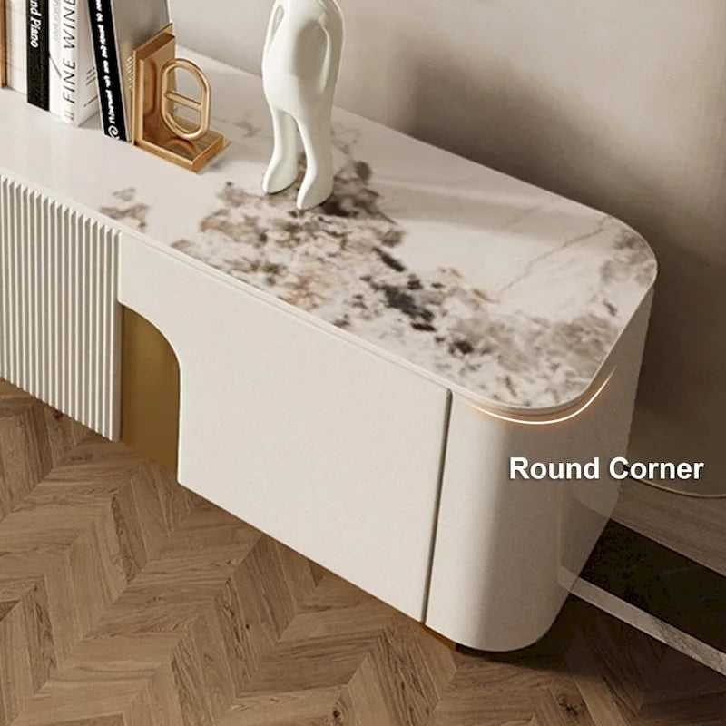 Mueble de TV de 78,7 pulgadas con 3 cajones, color blanco, con superficie de piedra sinterizada - 78,74