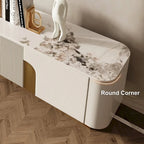 Mueble de TV de 78,7 pulgadas con 3 cajones, color blanco, con superficie de piedra sinterizada - 78,74