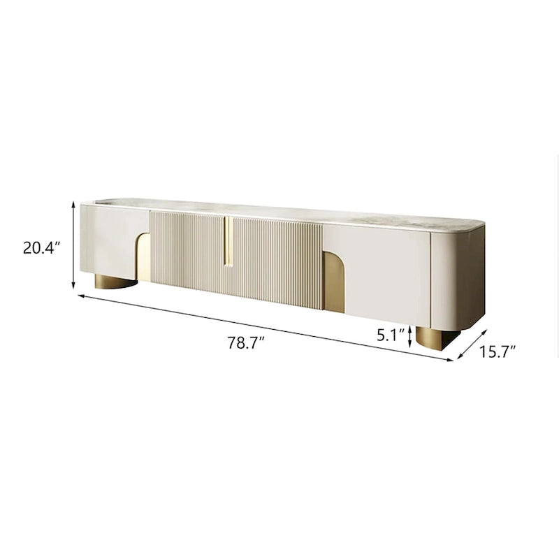 Mueble de TV de 78,7 pulgadas con 3 cajones, color blanco, con superficie de piedra sinterizada - 78,74