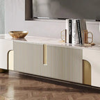 Mueble de TV de 78,7 pulgadas con 3 cajones, color blanco, con superficie de piedra sinterizada - 78,74