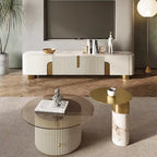 Mueble de TV de 78,7 pulgadas con 3 cajones, color blanco, con superficie de piedra sinterizada - 78,74