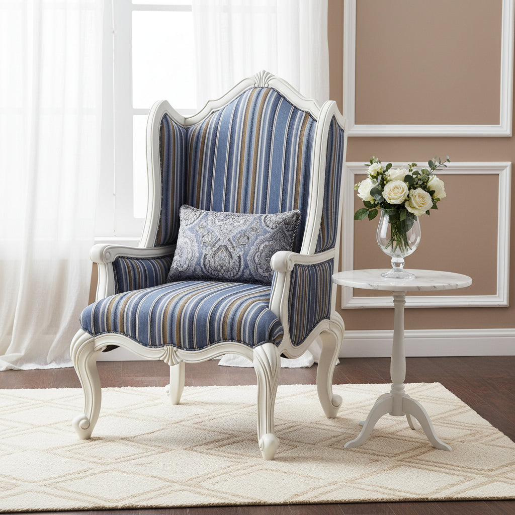Chair with Wingback and Resin Queen Anne Legs, Blue
