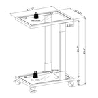Mesa auxiliar moderna contemporánea en forma de C, mesa auxiliar para aperitivos con vidrio templado, estructura de acero y acrílico, ruedas con bloqueo