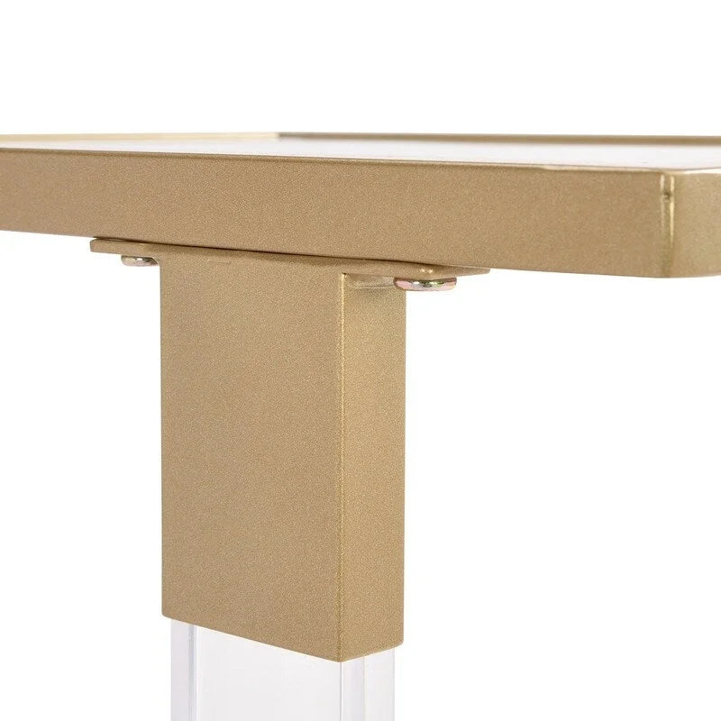Mesa auxiliar moderna contemporánea en forma de C, mesa auxiliar para aperitivos con vidrio templado, estructura de acero y acrílico, ruedas con bloqueo