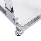 Mesa auxiliar moderna contemporánea en forma de C, mesa auxiliar para aperitivos con vidrio templado, estructura de acero y acrílico, ruedas con bloqueo