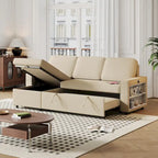 Sofá cama convertible con chaise de almacenamiento y puerto USB, sofá en forma de L, beige