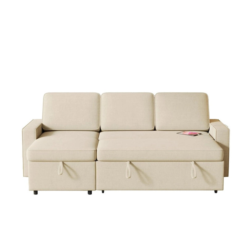 Sofá cama convertible con chaise de almacenamiento y puerto USB, sofá en forma de L, beige