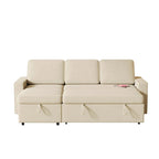Sofá cama convertible con chaise de almacenamiento y puerto USB, sofá en forma de L, beige