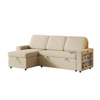 Sofá cama convertible con chaise de almacenamiento y puerto USB, sofá en forma de L, beige