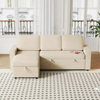 Sofá cama convertible con chaise de almacenamiento y puerto USB, sofá en forma de L, beige