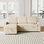 Sofá cama convertible con chaise de almacenamiento y puerto USB, sofá en forma de L, beige