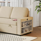 Sofá cama convertible con chaise de almacenamiento y puerto USB, sofá en forma de L, beige