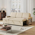 Sofá cama convertible con chaise de almacenamiento y puerto USB, sofá en forma de L, beige